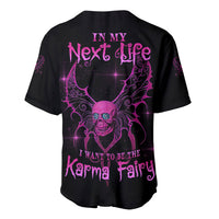 Black baseball jersey with pink skull-fairy wings and text 'In my Next life' on the back.
