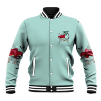 Unisex mint Halloween baseball jacket, front button placket, mermaid graphic with bats
