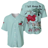 Light teal Halloween mermaid baseball jersey, front button V-neck and back graphic view