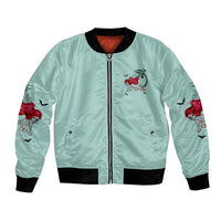 Mint bomber jacket with front zipper, mermaid witch patch on chest and sleeve graphics