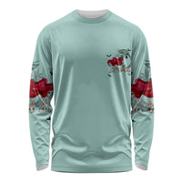 Mermaid Halloween long-sleeve shirt, seafoam front with small witchy mermaid-and-wave graphic