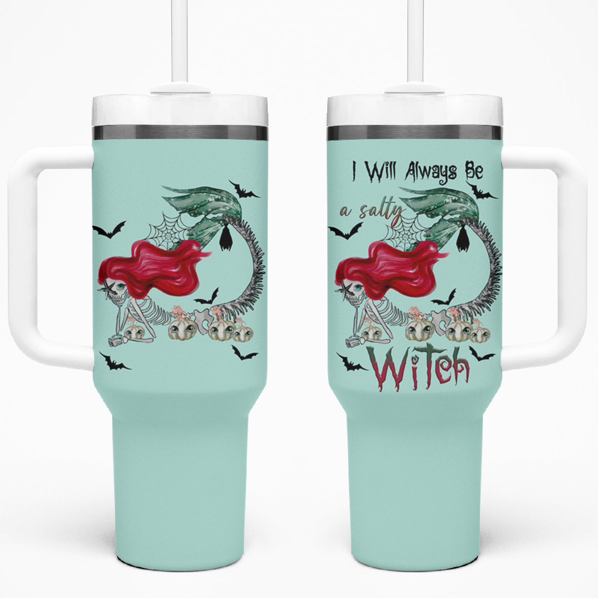 Salty Witch Mermaid Halloween Tumbler With Handle