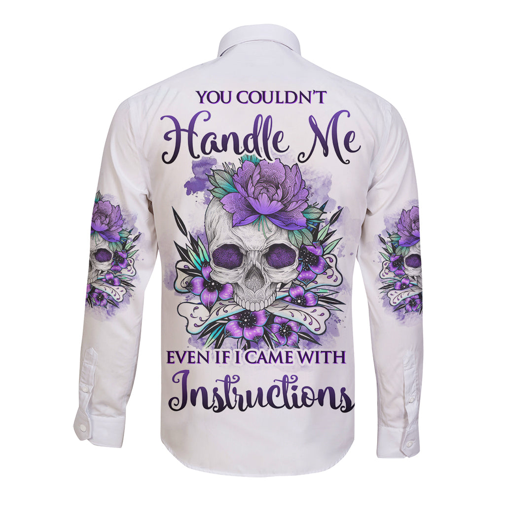 Long-sleeve button shirt, white, purple skull floral back graphic