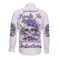 Long-sleeve button shirt, white, purple skull floral back graphic