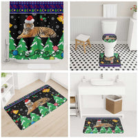Malaysia Christmas Bathroom Set with Tiger Santa Hat Snowflakes and Holiday Tree Pattern - Wonder Print Shop
