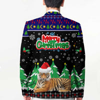 Malaysia Christmas Blazer with Tiger Santa Hat Snowflakes and Holiday Tree Pattern - Wonder Print Shop