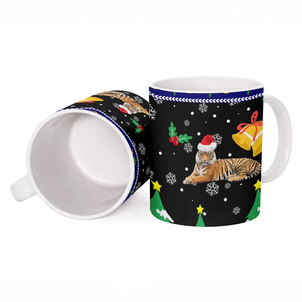 Malaysia Christmas Ceramic Mug with Tiger Santa Hat Snowflakes and Holiday Tree Pattern - Wonder Print Shop