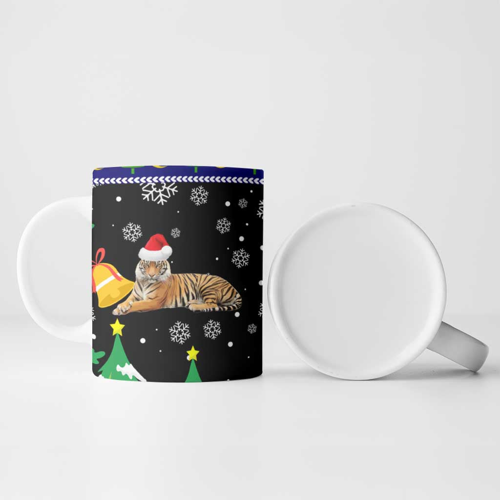 Malaysia Christmas Ceramic Mug with Tiger Santa Hat Snowflakes and Holiday Tree Pattern - Wonder Print Shop