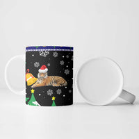 Malaysia Christmas Ceramic Mug with Tiger Santa Hat Snowflakes and Holiday Tree Pattern - Wonder Print Shop