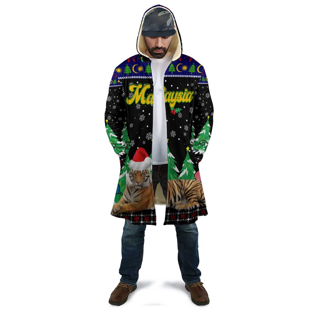Malaysia Christmas Cloak with Tiger Santa Hat Snowflakes and Holiday Tree Pattern - Wonder Print Shop