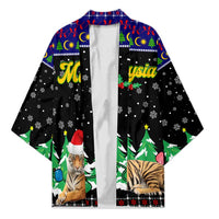 Malaysia Christmas Kimono with Tiger Santa Hat Snowflakes and Holiday Tree Pattern - Wonder Print Shop