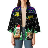 Malaysia Christmas Kimono with Tiger Santa Hat Snowflakes and Holiday Tree Pattern - Wonder Print Shop