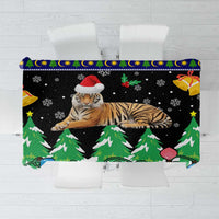 Malaysia Christmas Tablecloth with Tiger Santa Hat Snowflakes and Holiday Tree Pattern - Wonder Print Shop