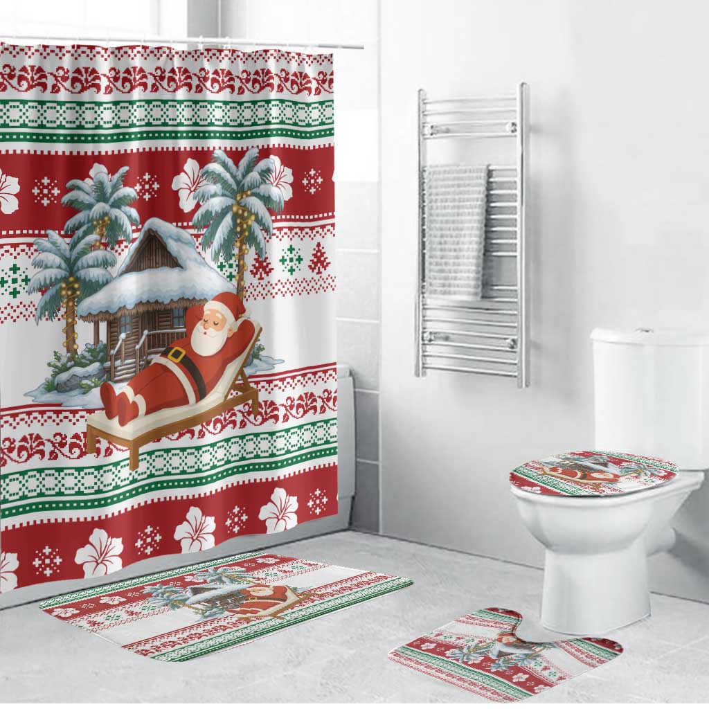 Maldives Christmas Bathroom Set with Santa Claus Hammock Palm Trees and Tropical - Wonder Print Shop