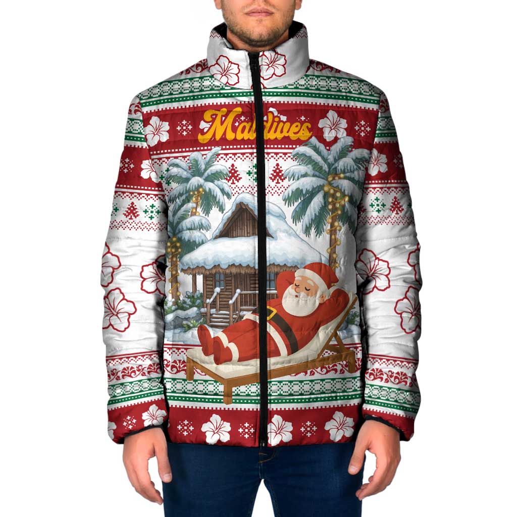 Maldives Christmas Padded Jacket with Santa Claus Hammock Palm Trees and Tropical - Wonder Print Shop