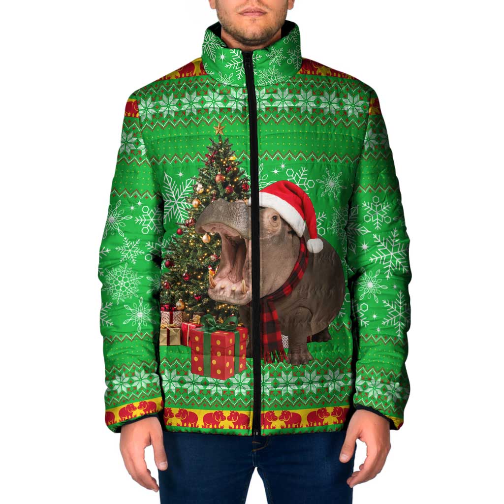 Mali Christmas Padded Jacket with Hippo Santa Hat Snowflakes and Holiday Gift - Wonder Print Shop
