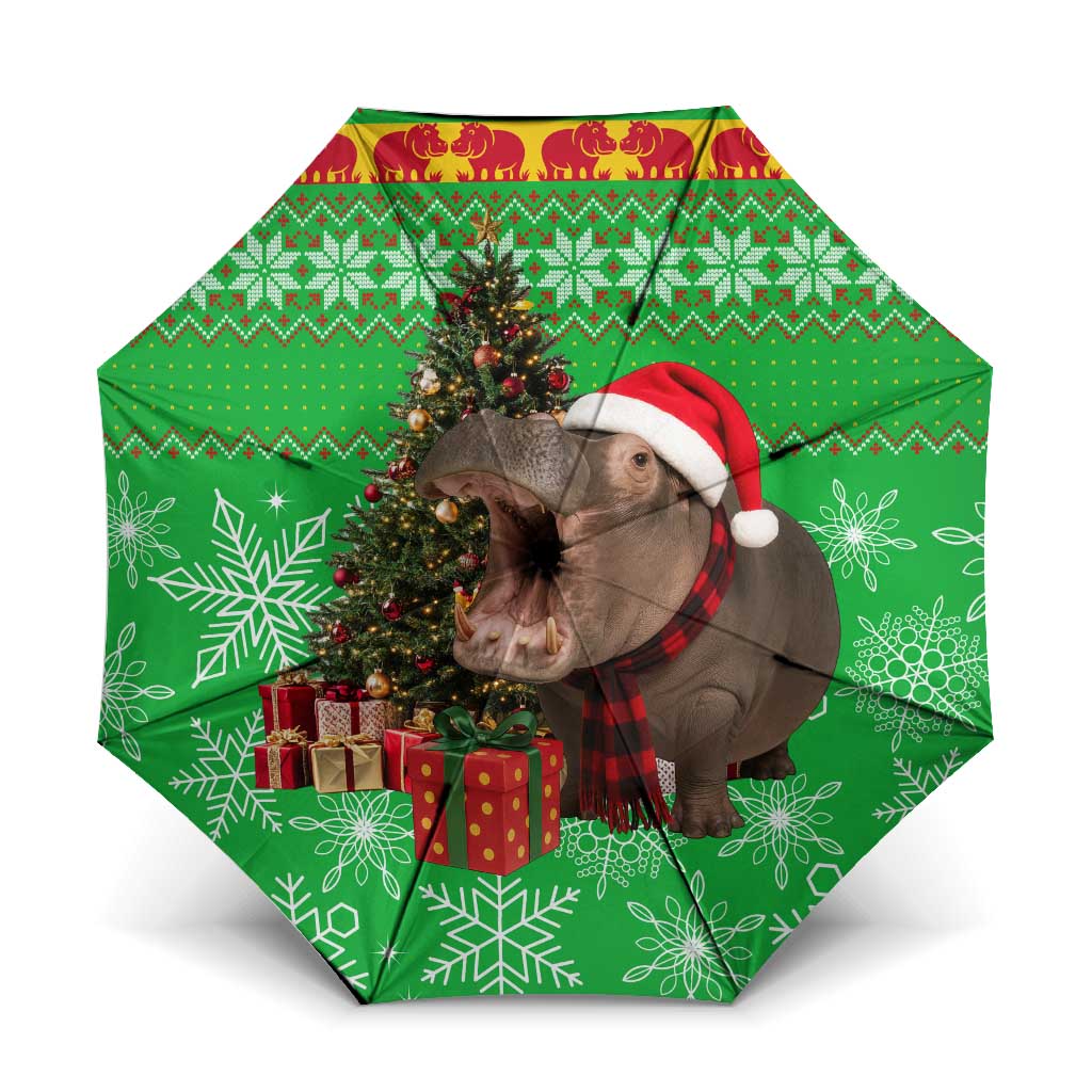 Mali Christmas Umbrella with Hippo Santa Hat Snowflakes and Holiday Gift - Wonder Print Shop