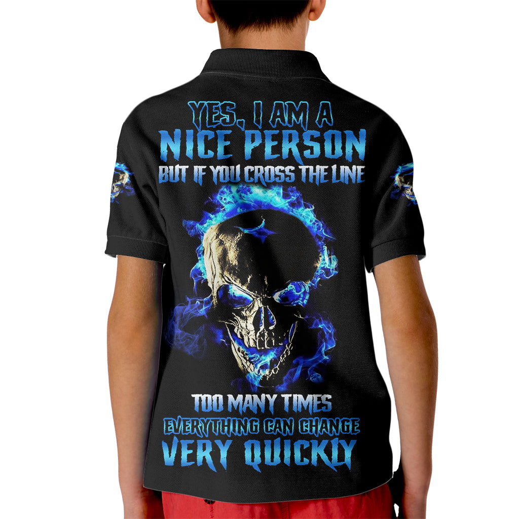 Yes I'm A Nice Person Skull Fire Kid Polo Shirt - Wonder Print Shop