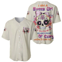 Cream baseball jersey set showing front button placket and back skull graphic with bow