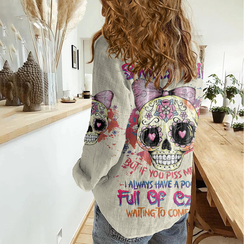 I Am A Sweet Girl Skull Women Casual Shirt - Wonder Print Shop