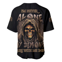 Black baseball jersey with large reaper skull graphic on back, short sleeves