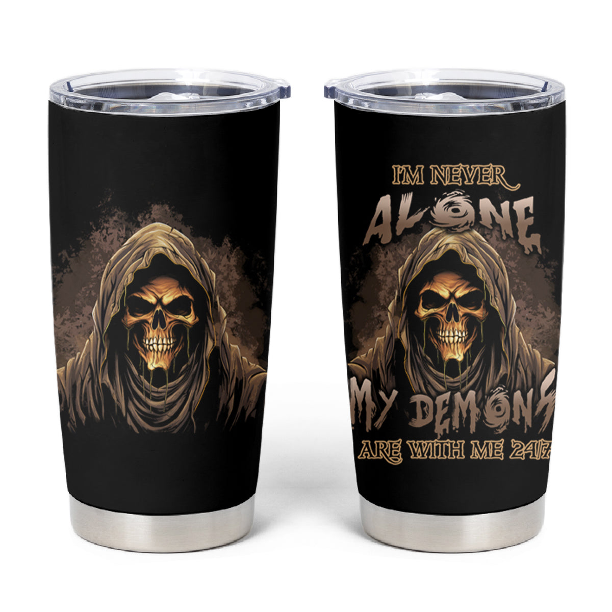 I'm Never Alone Skull Reaper Tumbler Cup