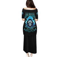 Black long dress with blue graphic print on back and short sleeves