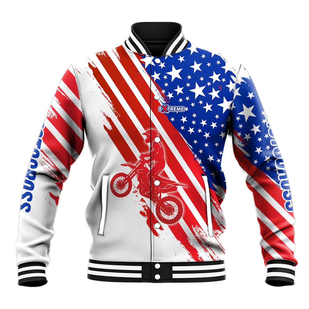 Custom Patriotic Motocross Baseball Jacket with American Flag - Wonder Print Shop