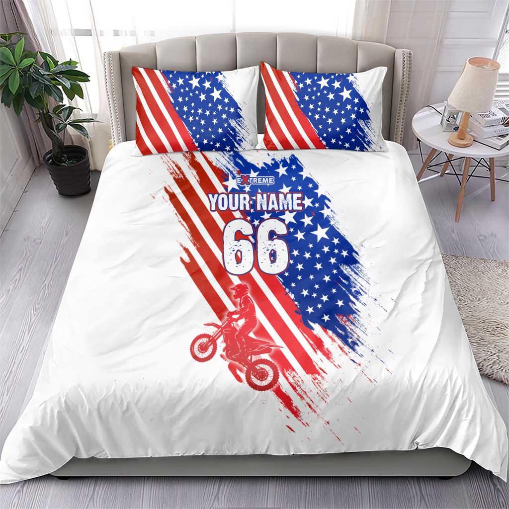Custom Patriotic Motocross Bedding Set with American Flag - Wonder Print Shop