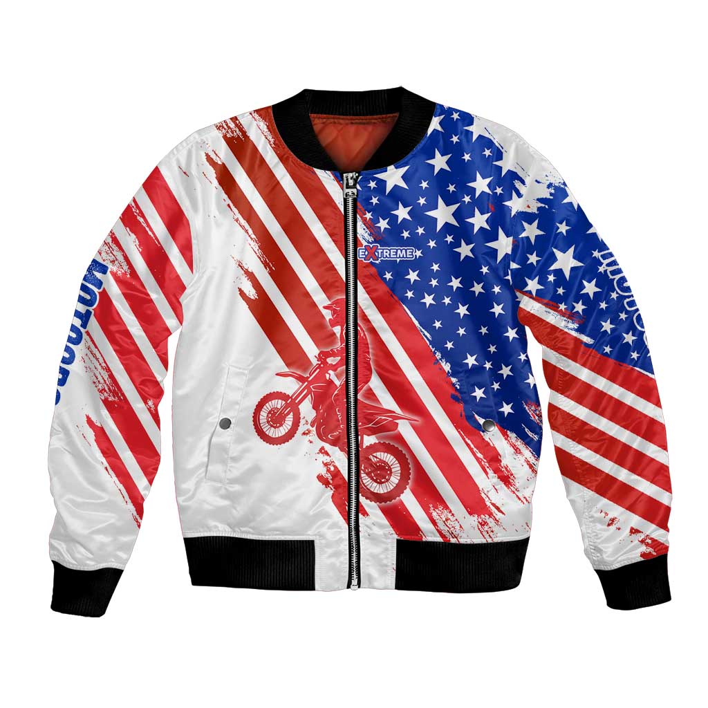 Custom Patriotic Motocross Bomber Jacket with American Flag - Wonder Print Shop