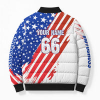 Custom Patriotic Motocross Bomber Puffer Jacket with American Flag - Wonder Print Shop