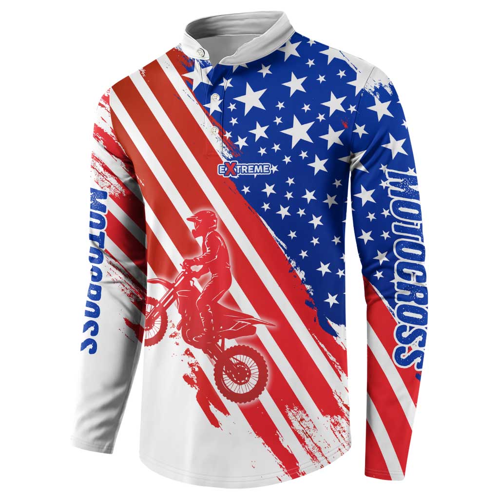 Custom Patriotic Motocross Button Sweatshirt with American Flag - Wonder Print Shop