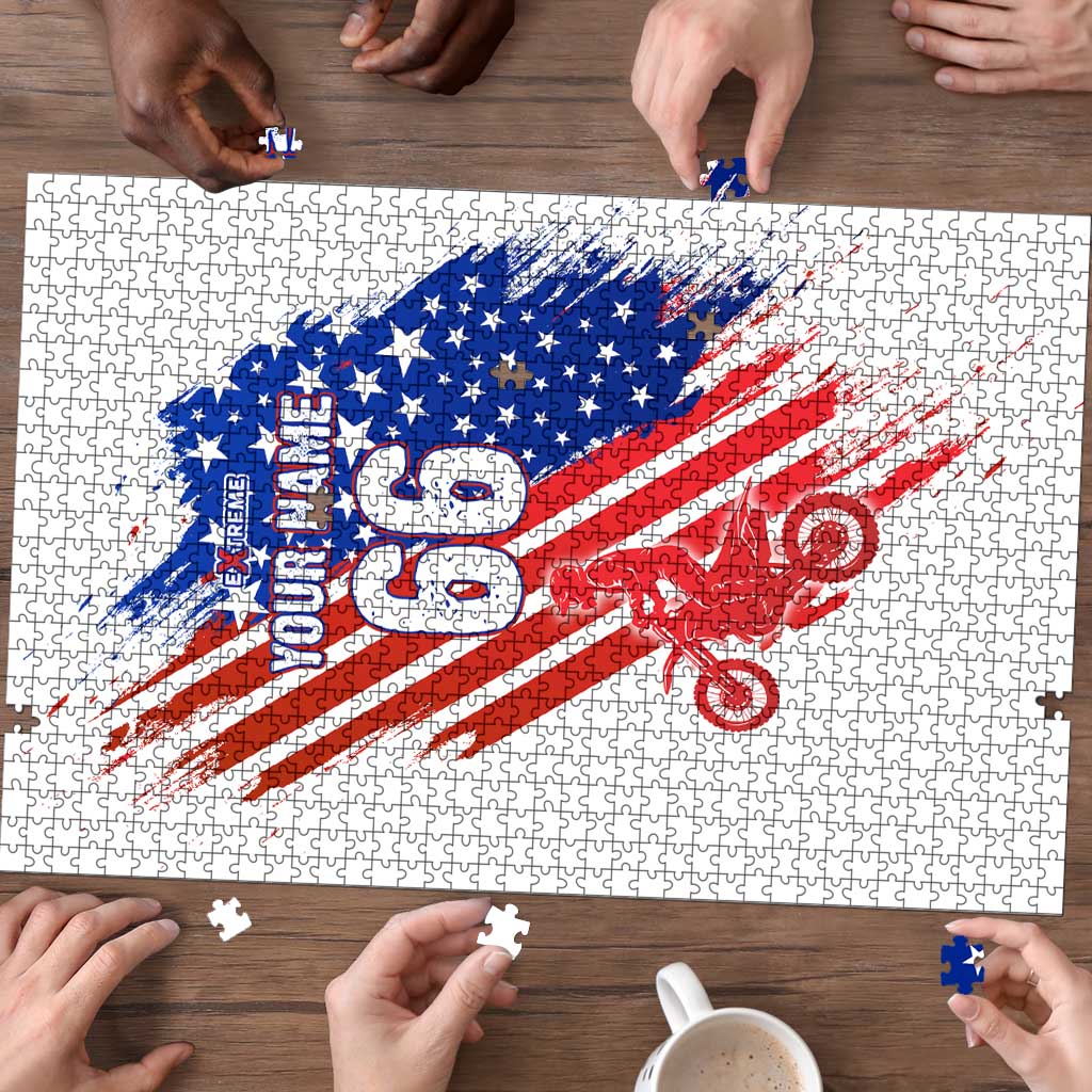 Custom Patriotic Motocross Puzzle with American Flag - Wonder Print Shop