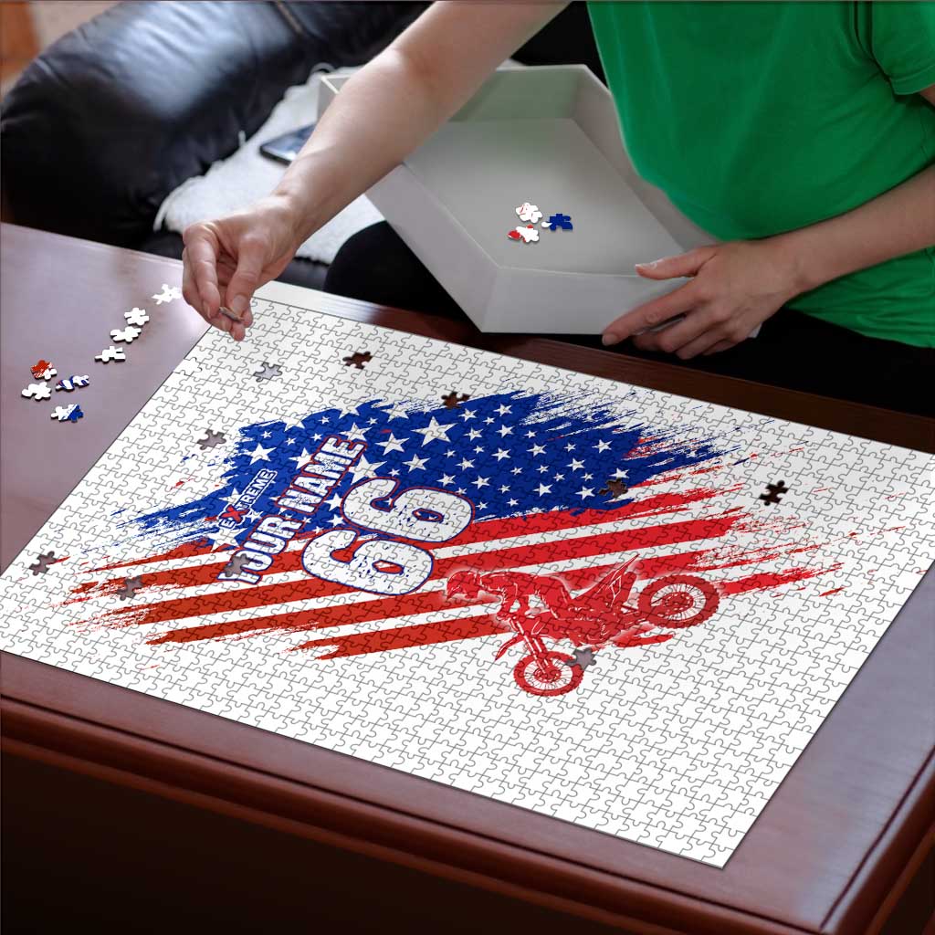 Custom Patriotic Motocross Puzzle with American Flag - Wonder Print Shop
