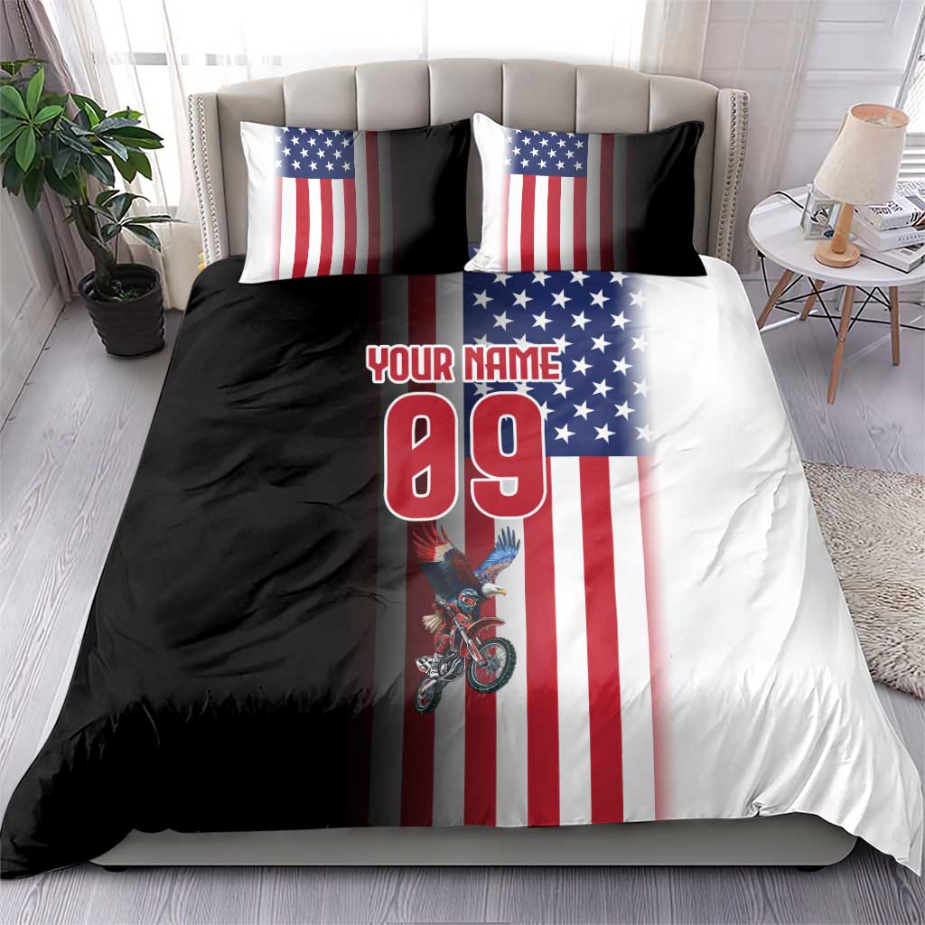 Custom Patriotic Eagle Motocross Bedding Set with American Flag and Rider Design - Wonder Print Shop