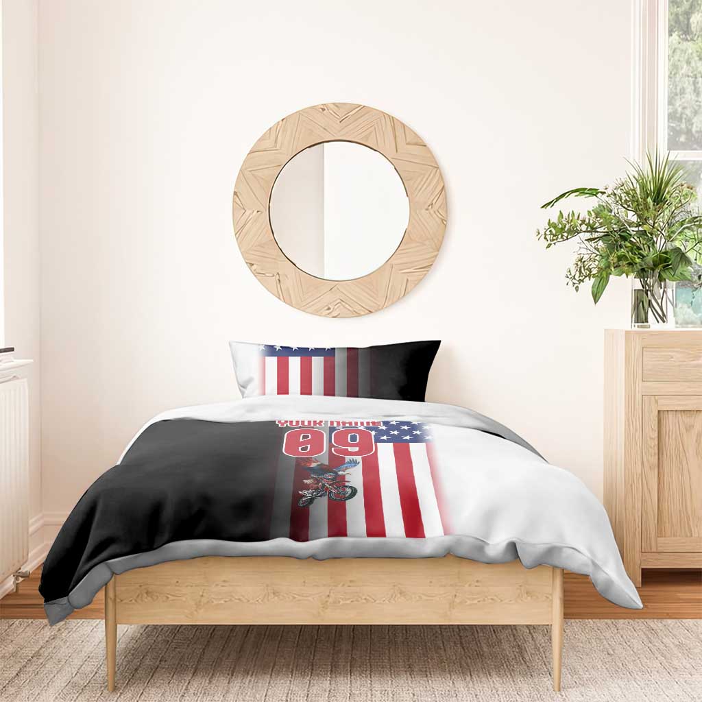 Custom Patriotic Eagle Motocross Bedding Set with American Flag and Rider Design - Wonder Print Shop
