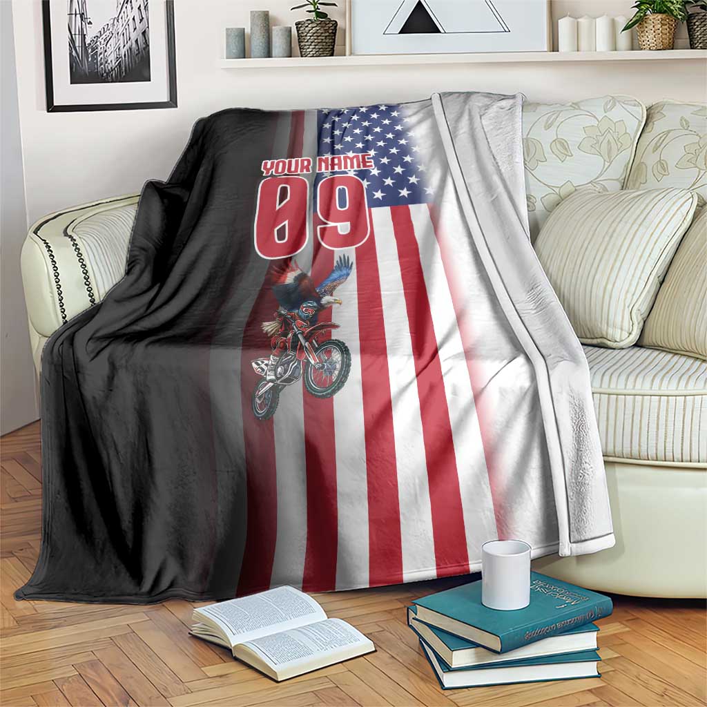Custom Patriotic Eagle Motocross Blanket with American Flag and Rider Design - Wonder Print Shop