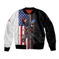 Custom Patriotic Eagle Motocross Bomber Jacket with American Flag and Rider Design - Wonder Print Shop
