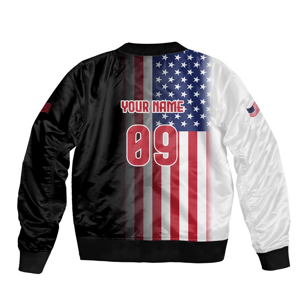 Custom Patriotic Eagle Motocross Bomber Jacket with American Flag and Rider Design - Wonder Print Shop