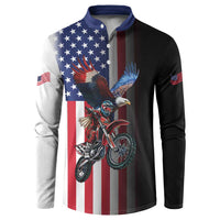 Custom Patriotic Eagle Motocross Button Sweatshirt with American Flag and Rider Design - Wonder Print Shop