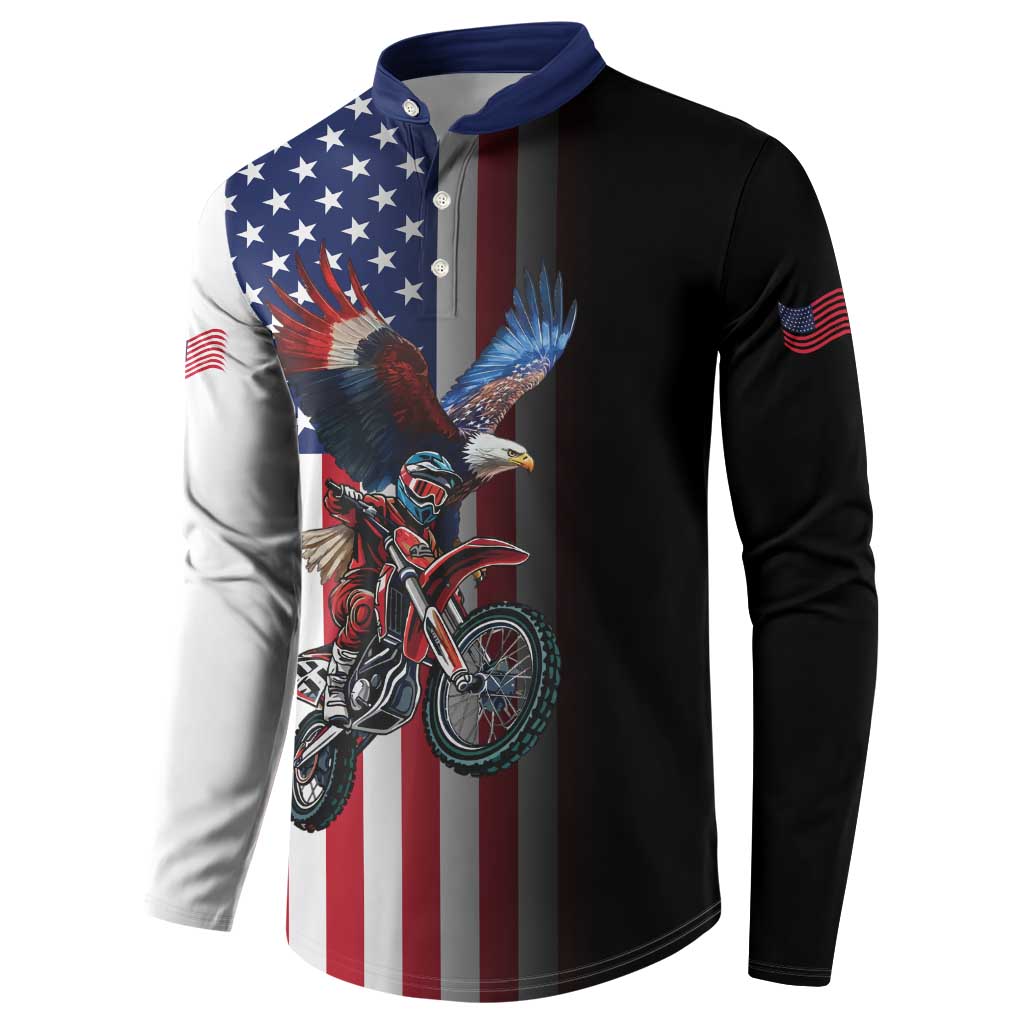 Custom Patriotic Eagle Motocross Button Sweatshirt with American Flag and Rider Design - Wonder Print Shop