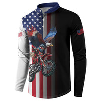 Custom Patriotic Eagle Motocross Button Sweatshirt with American Flag and Rider Design - Wonder Print Shop