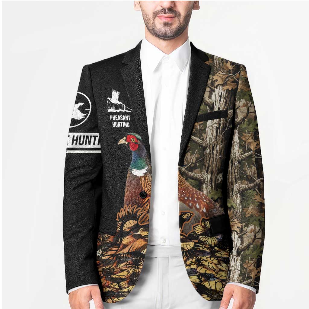 Custom Pheasant Hunting Blazer with Woodland Forest Scene and Autumn Foliage Pattern - Wonder Print Shop