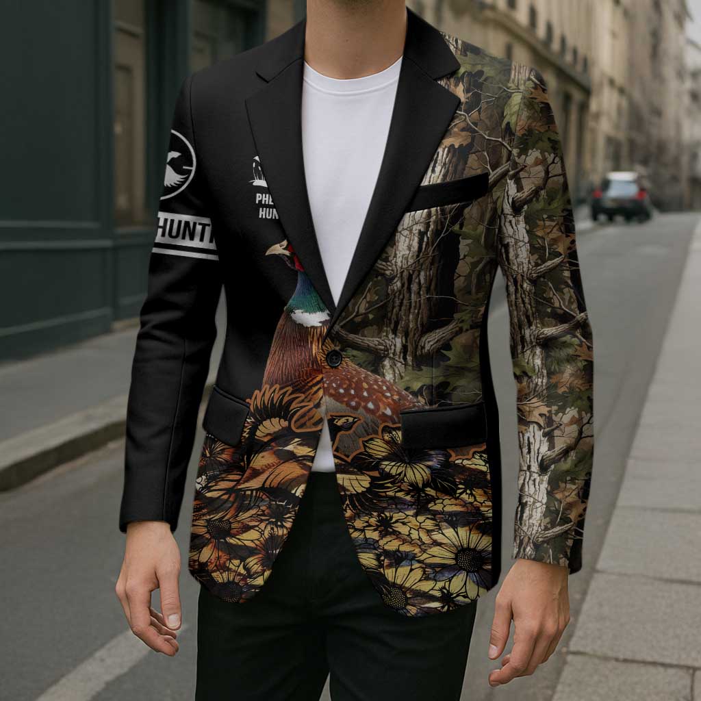 Custom Pheasant Hunting Blazer with Woodland Forest Scene and Autumn Foliage Pattern - Wonder Print Shop