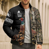 Custom Pheasant Hunting Bomber Puffer Jacket with Woodland Forest Scene and Autumn Foliage Pattern - Wonder Print Shop