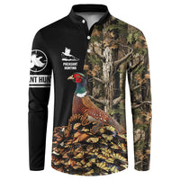 Custom Pheasant Hunting Button Sweatshirt with Woodland Forest Scene and Autumn Foliage Pattern - Wonder Print Shop