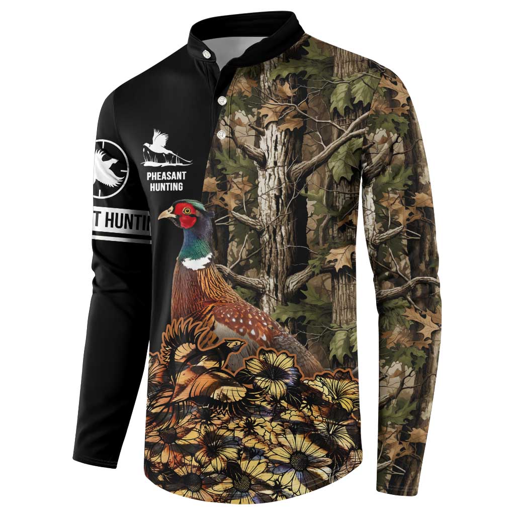 Custom Pheasant Hunting Button Sweatshirt with Woodland Forest Scene and Autumn Foliage Pattern - Wonder Print Shop