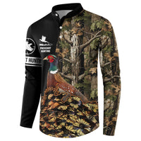 Custom Pheasant Hunting Button Sweatshirt with Woodland Forest Scene and Autumn Foliage Pattern - Wonder Print Shop