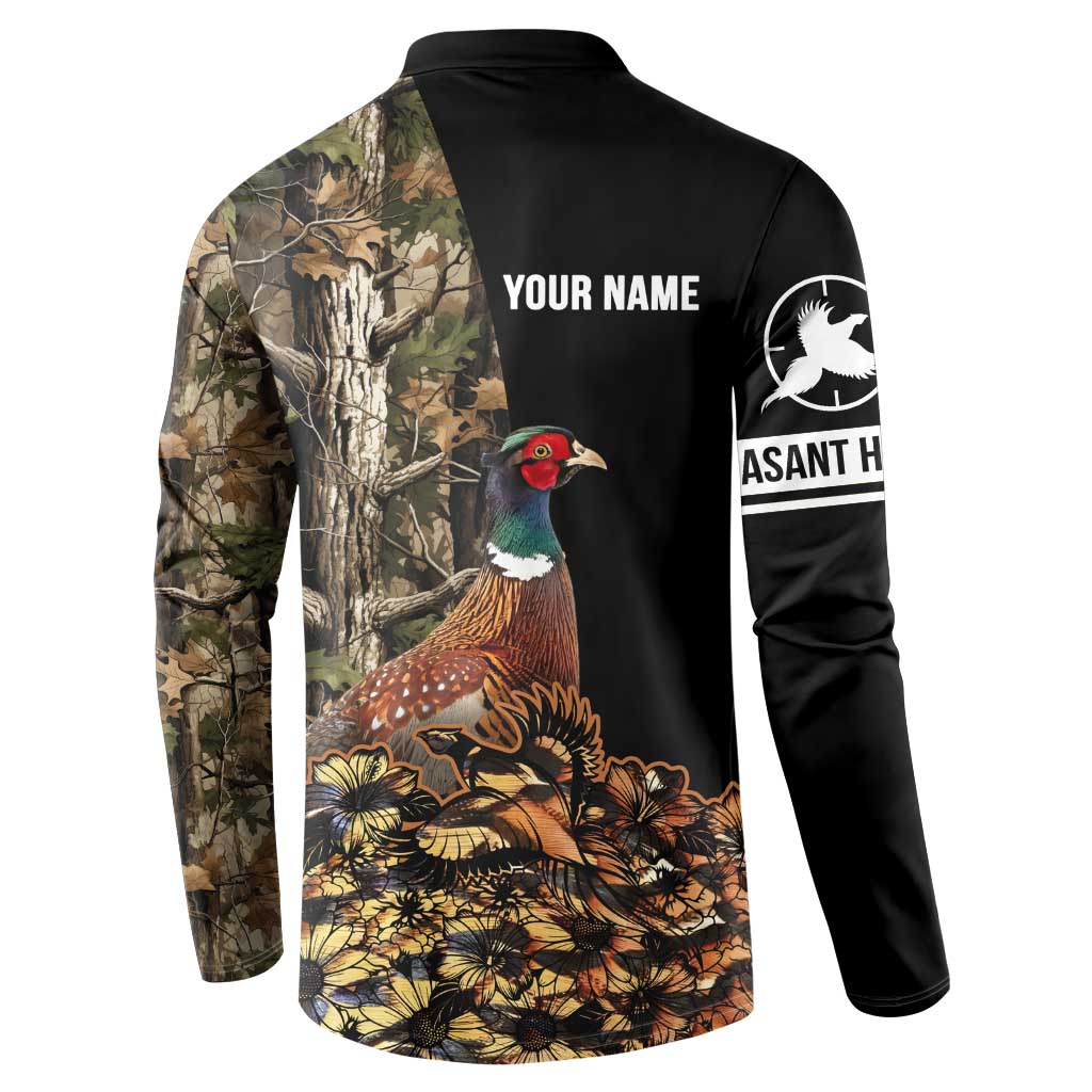 Custom Pheasant Hunting Button Sweatshirt with Woodland Forest Scene and Autumn Foliage Pattern - Wonder Print Shop