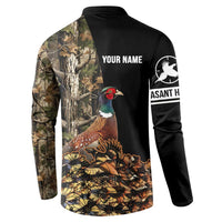 Custom Pheasant Hunting Button Sweatshirt with Woodland Forest Scene and Autumn Foliage Pattern - Wonder Print Shop